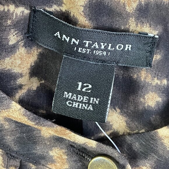 NEW Ann Taylor Womens 12 Animal Print Blouse Roll Tab Sleeve Button Up Shirt Top - Picture 5 of 11